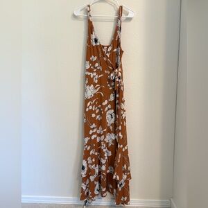 Anthropologie Brown Floral Wrap dress - size small